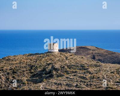 Alte Mühle in der Nähe des Dorfes Akrotiri, Insel Santorini Thira, Kykladen, griechische Inseln, Griechenland, Europa Copyright: KarolxKozlowski 1245-3586 Stockfoto