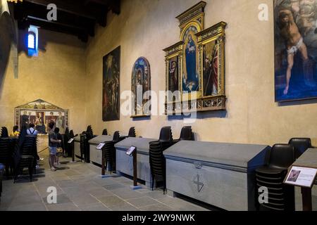 Gemälde in der Sacra di San Michele, der Abtei Saint Michael, einem religiösen Komplex auf dem Berg Pirchiriano, auf der Südseite des Val di Susa, Gemeinde Stockfoto