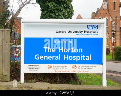 Beschilderung am Horton General Hospital, Banbury, Oxfordshire, Großbritannien Stockfoto