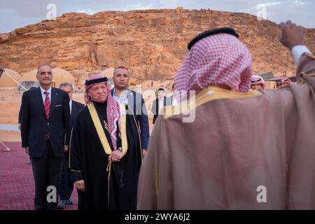 Wadi Rum, Jordanien. 31. März 2024. König Abdullah II. Von Jordanien besucht Beduinenstämme im Süden des Königreichs in Wadi Rum, Jordanien, am 30. März 2024. Foto: Balkis Press/ABACAPRESS.COM Credit: Abaca Press/Alamy Live News Stockfoto