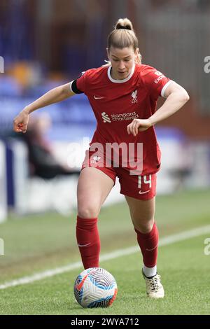 Liverpool FC gegen Manchester City FC Barclays Womens Super League PRENTON PARK TRANMERE ENGLAND 30. MÄRZ 2024 Marie Hobinger aus Liverpool während des Barclays Women’s Super League Spiels zwischen Liverpool FC und Manchester City FC im Prenton Park Tranmere am 30. März 2024 in Birkenhead, England. (Foto Alan Edwards ) Stockfoto