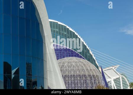 Valencia, Spanien - 4. April 2024 - modernes architektonisches Wunder: Félix Candela's Design in Valencia's Oceanographique Stockfoto