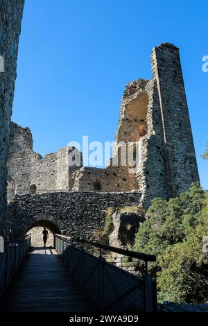 Detail der Sacra di San Michele, der Abtei Saint Michael, einem religiösen Komplex auf dem Berg Pirchiriano, auf der Südseite des Val di Susa, Gemeinde von Stockfoto