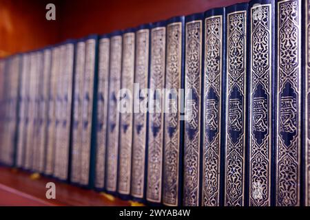 Reihe der heiligen Koranbücher in einer Moschee, islamisches Symbol, Phnom Penh, Kambodscha, Indochina, Südostasien, Asien Copyright: Godong 809-9023 Stockfoto