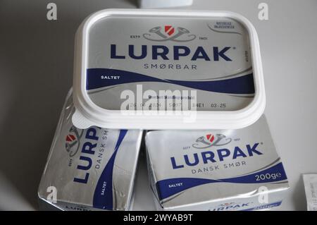 Kastrup/Copenhgen/Denmark /05 april 2024/Dänische Lurpak Butter in Kastrup Copenhagen. (Photo.Francis Joseph Dean/Dean Pictures) Stockfoto