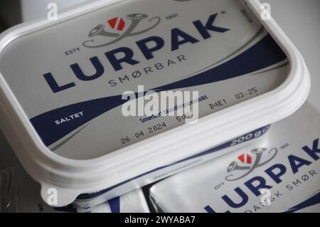 Kastrup/Copenhgen/Denmark /05 april 2024/Dänische Lurpak Butter in Kastrup Copenhagen. (Photo.Francis Joseph Dean/Dean Pictures) Stockfoto