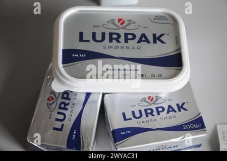 Kastrup/Copenhgen/Denmark /05 april 2024/Dänische Lurpak Butter in Kastrup Copenhagen. Photo.Francis Joseph Dean/Dean Pictures Stockfoto