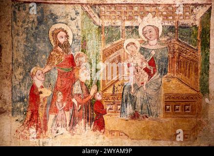 Pinturas murales de la ermita de Nuestra Señora en IPAs (Huesca), Diözesanmuseum Jaca, Museo Diocesano de Jaca, Jaca, Provinz Huesca, Aragón, Spanien, Europa. Stockfoto