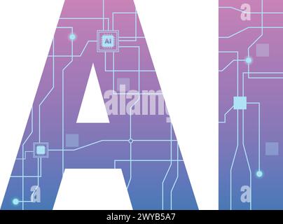 KI-Technologie mit Path, Künstliche Intelligenz, KI-Prozessor, KI-Symbol, Intelligenzzeichen, Innovation futuristisch, KI-Farbgitterlinie Hintergrund Stock Vektor
