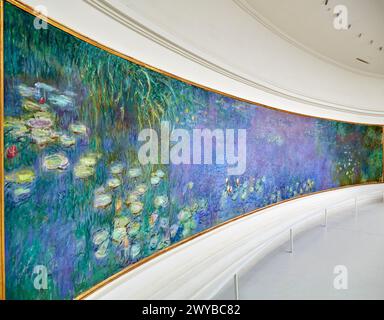 Seerosen Nympheas-Serie gemalt von Claude Monet, Musee de L'Orangerie Museum, Tuilerien, Paris, Frankreich. Stockfoto