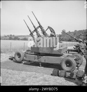 DIE BRITISCHE ARMEE IM VEREINIGTEN KÖNIGREICH 1939-45 - Mobile Triple 20mm Oerlikon Gun während einer Flugabwehr-Artillerie-Demonstration in Sheerness, 2. Juli 1943. , Stockfoto