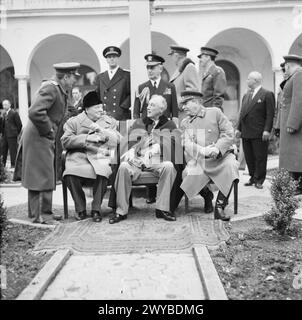 Auf der Konferenz von Jalta trafen sich Premierminister Winston Churchill, Präsident Franklin Roosevelt und Marschall Josef Stalin 1945 auf dem Gelände des Livadia Palace, um die Kriegsstrategie zu erörtern. Stockfoto