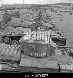 Valentine Mark III. Panzer des 2. Bataillons, 1. Panzerregiment, 1. Polnisches Korps, stellten sich während einer Übung in Schottland am 21. August 1941 während des Besuchs von General Alan Brooke beim schottischen Kommando auf. Stockfoto