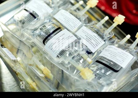 Zubereitung von Medikamenten, Reinraum, Apotheke, Krankenhaus Donostia, San Sebastian, Gipuzkoa, Baskenland, Spanien. Stockfoto