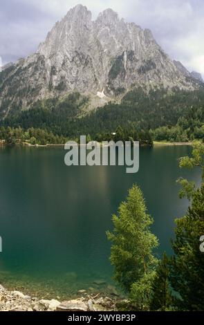 Els Encantats. Estany de Sant Maurici. Parc Nacional d´Aigües Tortes. Provinz Lleida. Katalonien. Spanien. Stockfoto