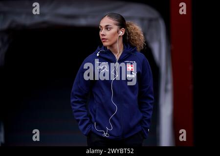 Zürich, Schweiz. April 2024. Zürich, Schweiz, 5. April 2024: Alayah Pilgrim (20 Schweiz) bei der Ankunft während des UEFA Women's European Qualifiers Fussballspiels zwischen der Schweiz und der Türkei im Letzigrund Stadium in Zürich, Schweiz. (Daniela Porcelli/SPP) Credit: SPP Sport Press Photo. /Alamy Live News Stockfoto