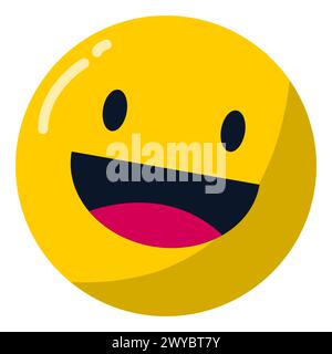 Emoji Happy Emoticon Lächeln auf hat Gesicht isoliert auf weißem Hintergrund. Gelbes Gesicht, Lächeln, Emoticon, Emotionen Stock Vektor
