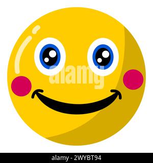 Glücklicher Gesichtsausdruck Emoticon isoliert auf weißem Hintergrund, glücklicher Zeichentrick, fröhlicher Gesichtsausdruck, angenehme Emotion. Stock Vektor