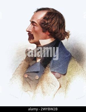 Portraet von Elisha Kent Kane aus den arktischen Erkundungen der Jahre 1853, Historisch, digital restaurierte Reproduktion von einer Vorlage aus dem 1 Stockfoto