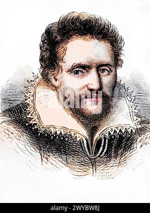 Ben Jonson, 1572 bis 1637, englischer Renaissance-Dramatiker, Dichter und Schauspieler, Historisch, digitale restaurierte Reproduktion von einem Vorlag Stockfoto