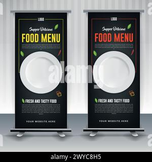 Speisenkarte und Restaurant Moderne Food Rollup Banner Design. Stock Vektor