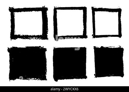 Pinselstriche Vektor. Satz quadratischer Textfelder und Rahmen Stock Vektor