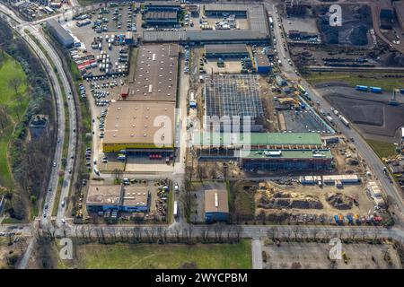 Luftaufnahme, Baustelle auf dem Gewerbegebiet der Kupferhütte Hochfeld, Duisburg, Ruhrgebiet, Nordrhein-Westfalen, Deutschland, Duisbur Stockfoto