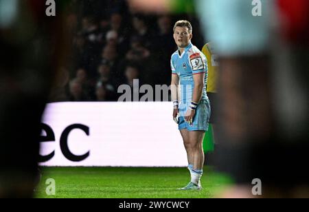 Twickenham, Vereinigtes Königreich. April 2024. Rugby Des Europameisterpokals. Harlequins V Glasgow Warriors. Twickenham Stoop. Twickenham. George Horne (Glasgow) bereitet sich auf das Achtelfinale des Harlequins V Glasgow Warriors Investec Champions Cup vor. Quelle: Sport In Pictures/Alamy Live News Stockfoto