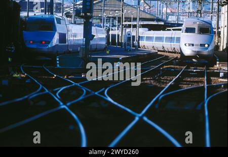 TGV (Hochgeschwindigkeitszug). Hendaye. Frankreich. Stockfoto