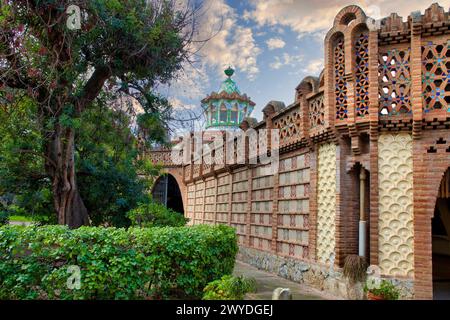 Guell Pavilions, 1884-1887, Von Antonio Gaudi, Barcelona, Katalonien, Spanien, Europa. Stockfoto