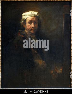 Selbstporträt an der Staffelei, 1660, Rembrandt Harmensz. Van Rijn, dit Rembrandt, Musée du Louvre, Paris, Frankreich, Europa. Stockfoto