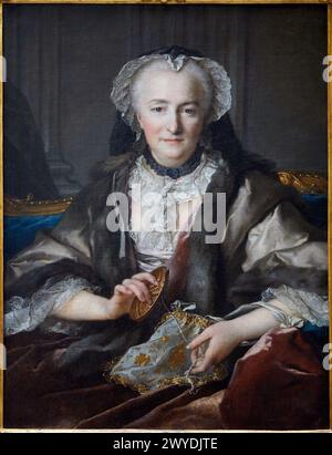 Madame Dangé Macht Knoten. Porträt von Anne Jarry, Ehefrau des Generalbauers Francois-Balthazar Dangé du Fay', 1753, Louis TOCQUE, Musée du Louvre, Paris, Frankreich, Europa. Stockfoto