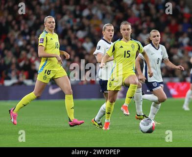 London, Großbritannien. April 2024. Filippa Angeldal von Schweden im Einsatz während des Qualifikationsspiels der Frauen-Europameisterschaft zwischen England Frauen gegen Schweden Frauen im Wembley Stadion, London am 05. April 2024 Credit: Action Foto Sport/Alamy Live News Stockfoto