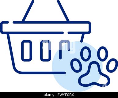 Pfote und Warenkorb. Online-Shop für Haustierbedarf. Pixelperfektes, bearbeitbares Konturvektorsymbol Stock Vektor