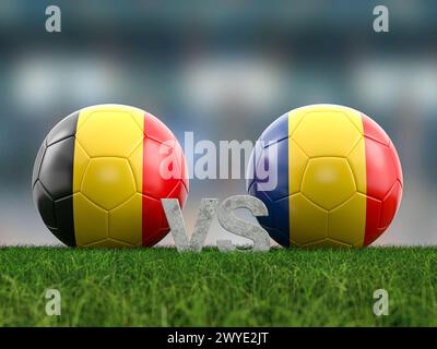 Fußball-EM-Cup-Gruppe E Belgien gegen Rumänien. 3D-Abbildung. Stockfoto