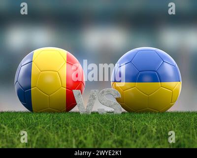 Fußball-EM-Cup-Gruppe E Rumänien gegen die Ukraine. 3D-Abbildung. Stockfoto