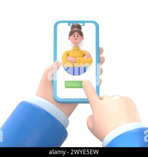 3D-Illustration des Geschäftsmannes.Online Mobile Medical Konzept. App für das Gesundheitswesen. 3D-Illustration in flacher Form.3D-Rendering auf weißem Hintergrund Stockfoto