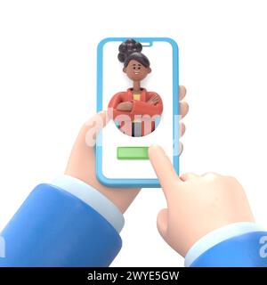 3D-Illustration des Geschäftsmannes.Online Mobile Medical Konzept. App für das Gesundheitswesen. 3D-Illustration in flacher Form.3D-Rendering auf weißem Hintergrund Stockfoto