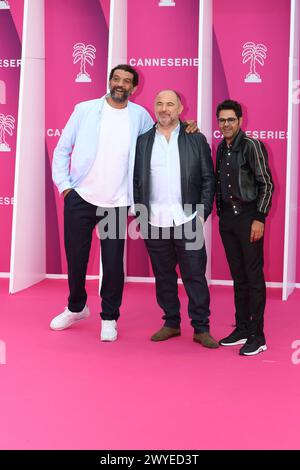 Cannes, Frankreich. April 2024. CANNES, Frankreich 5. April 2024; Ramzy Bedia, Mohamed Hamidi und Jamel Debbouze nehmen an der Eröffnungszeremonie „Pink Carpet“ beim 7. Canneseries International Festival am 5. April 2024 in Cannes, Frankreich, Teil. Foto und Copyright Thierry CARPICO/ATP Images (CARPICO Thierry/ATP/SPP) Credit: SPP Sport Press Photo. /Alamy Live News Stockfoto