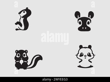 Minimalistisches, elegantes schwarzes Chipmunk-Symbol-Illustrationsdesign Stock Vektor
