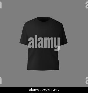 Einfaches schwarzes T-Shirt für Männer, realistisches Modell. Vorder- und Rückansicht. Leerer Textildruck Stock Vektor