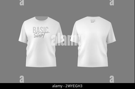 Einfaches schwarzes T-Shirt für Männer, realistisches Modell. Vorder- und Rückansicht. Leerer Textildruck Stock Vektor
