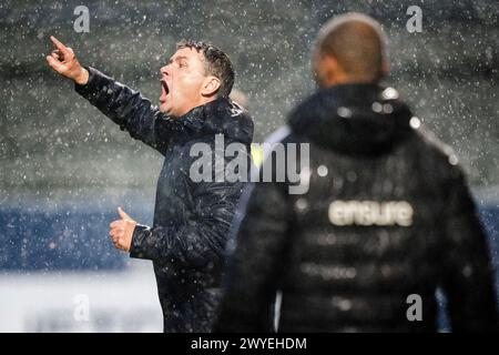 April 2024, Lyngby, Dänemark. Odenses Cheftræner Søren Krogh unter Superligakampen mellem Lyngby Boldklub og ob i Lyngby fredag den 5. april 2024. (Foto: Thomas Traasdahl/Scanpix 2024) Credit: Ritzau/Alamy Live News Stockfoto