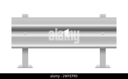 Metallischer Straßensperrzaun, isoliert auf weißem Hintergrund. Konstruktionselemente der Schutzgeländer. Realistische 3D-Straßensperre für Sicherheit auf der Autobahn. Vektor krank Stock Vektor