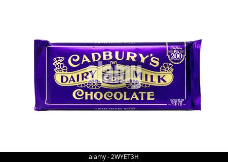 Cadbury Dairy Milk 1915 Limited Edition Wrapper zum 200-jährigen Bestehen von Cadbury’s Schokolade. Stockfoto