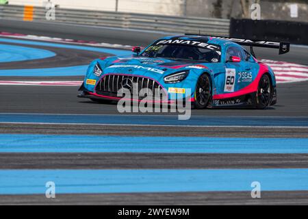60 KODRIC Martin (hrv), AL-KHALIFA Isa (bhr), WILLIAMS Lewis (gbr), 2 Seas Motorsport, Mercedes-AMG GT3 Evo, Action während der 1. Runde der Fanatec GT World Challenge 2024 mit AWS auf dem Circuit Paul Ricard vom 5. bis 7. April 2024 in Le Castellet, Frankreich - Foto Marc de Mattia/DPPI Credit: DPPI Media/Alamy Live News Stockfoto