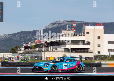60 KODRIC Martin (hrv), AL-KHALIFA Isa (bhr), WILLIAMS Lewis (gbr), 2 Seas Motorsport, Mercedes-AMG GT3 Evo, Action während der 1. Runde der Fanatec GT World Challenge 2024 mit AWS auf dem Circuit Paul Ricard vom 5. bis 7. April 2024 in Le Castellet, Frankreich - Foto Marc de Mattia/DPPI Credit: DPPI Media/Alamy Live News Stockfoto