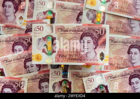 Die neue Banknote der Bank of England im Wert von 50 £ aus Polymer mit dem Codebreaker Alan Turing aus dem Zweiten Weltkrieg. Stockfoto