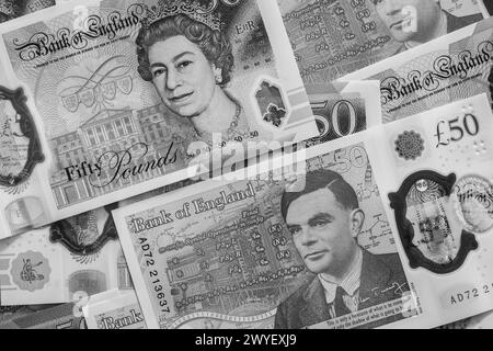 Die neue Banknote der Bank of England im Wert von 50 £ aus Polymer mit dem Codebreaker Alan Turing aus dem Zweiten Weltkrieg. Stockfoto