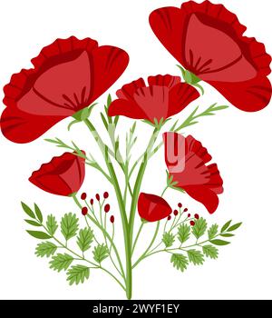 rote Mohnblumen isoliert auf weiss Stock Vektor